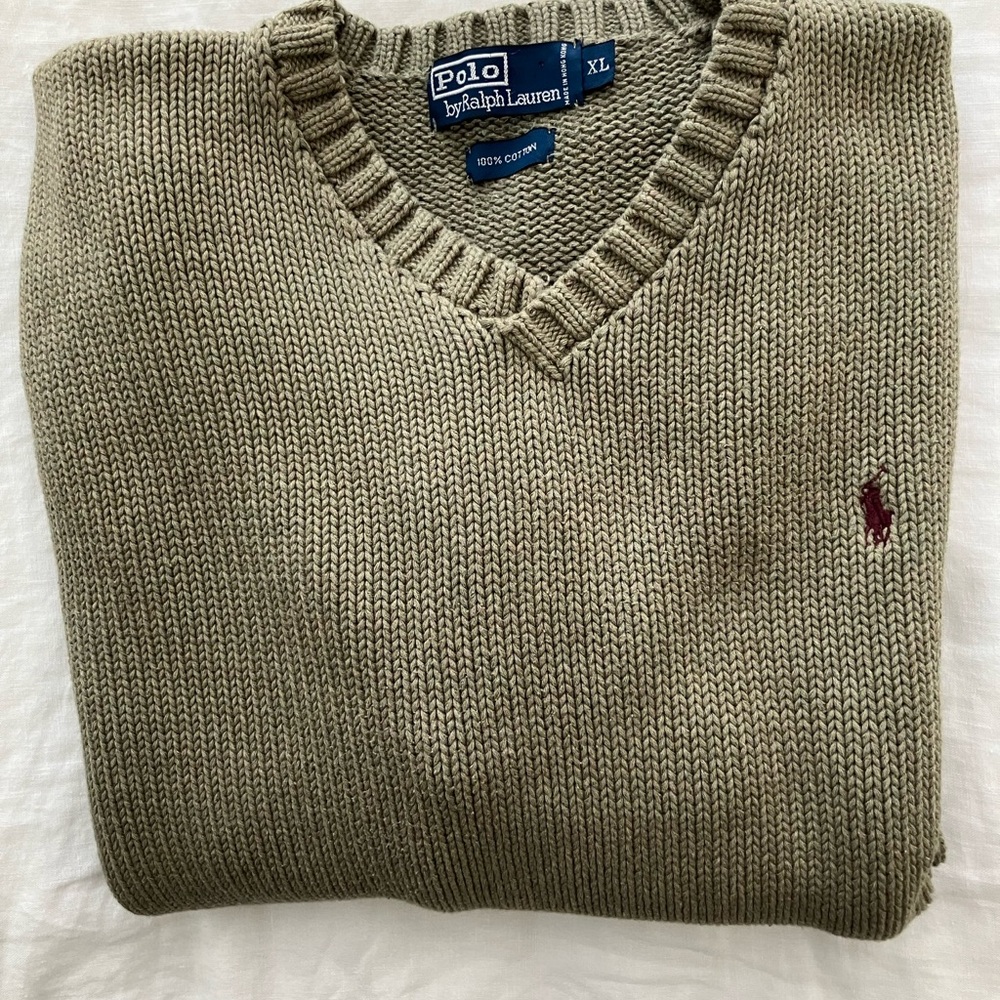 Polo by Ralph Lauren Green V-Neck Sweater Vintage XL